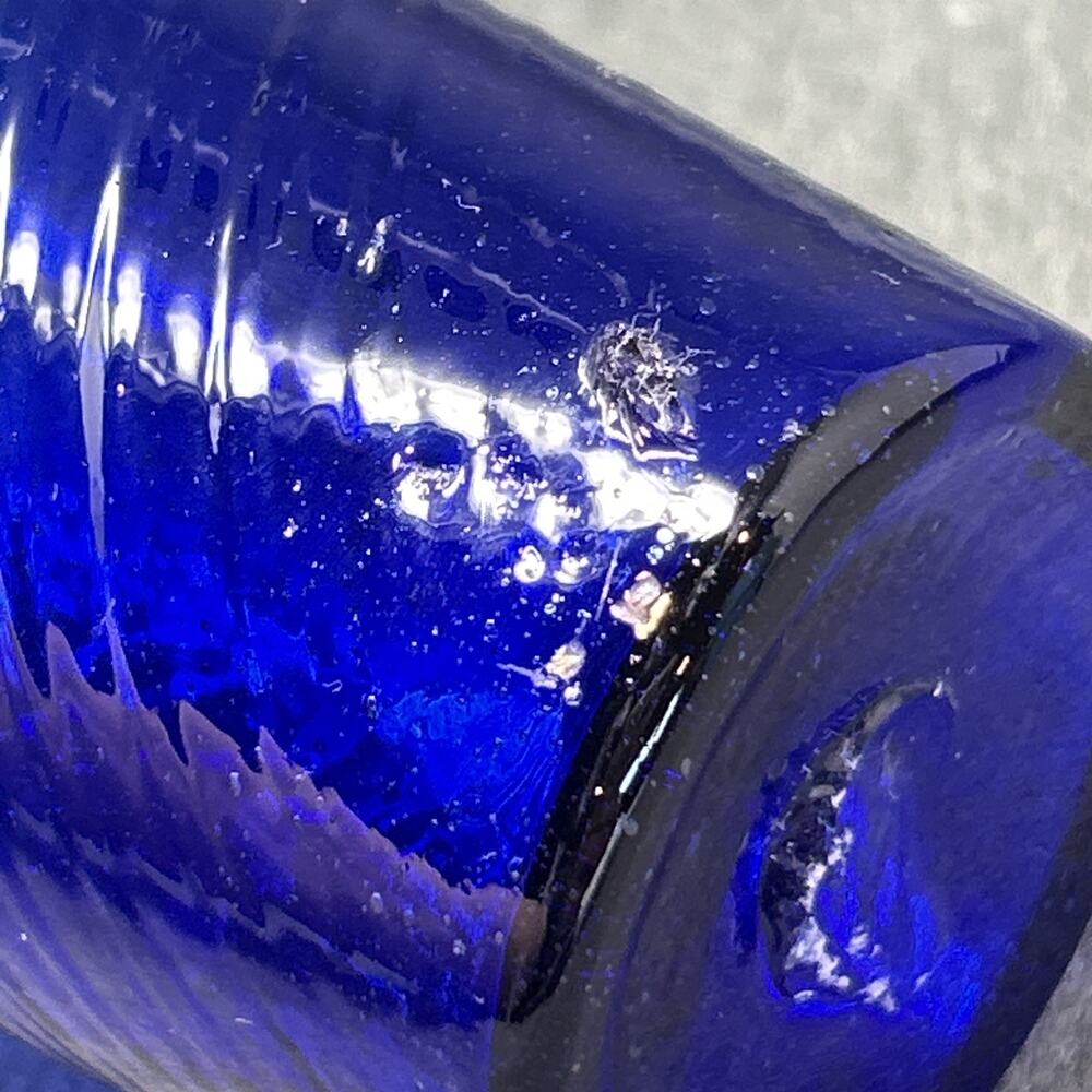 OOAK Cobalt Blue Glass Decanter Cruet Bottle Stopper Optic Swirl Applied Handle - Picture 3 of 14